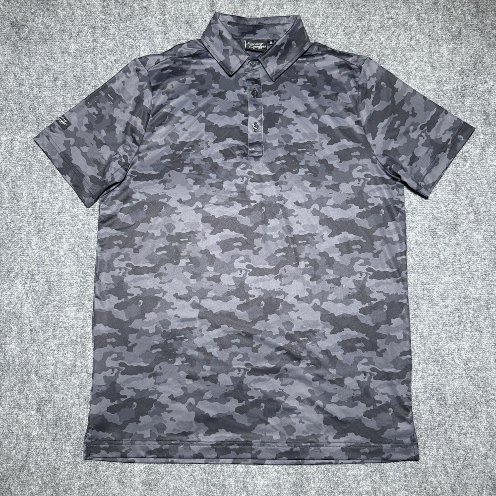 Sunday Swagger Golf Polo Men Small Camo Performance Black Stretch Fairway Shirt